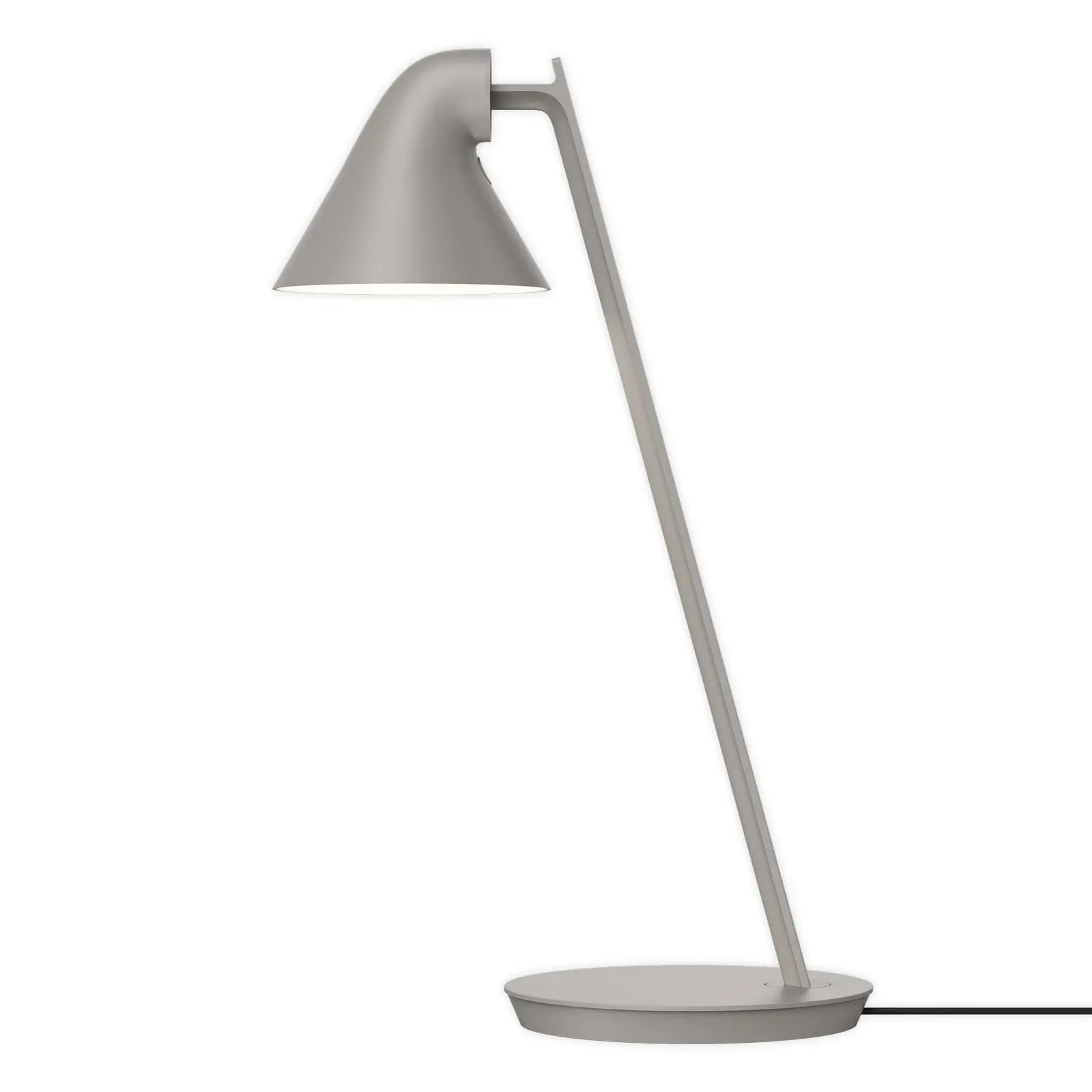 Louis Poulsen NJP Mini i lysegrå, LED-bordlampe med dreibar arm og innebygd dimmer